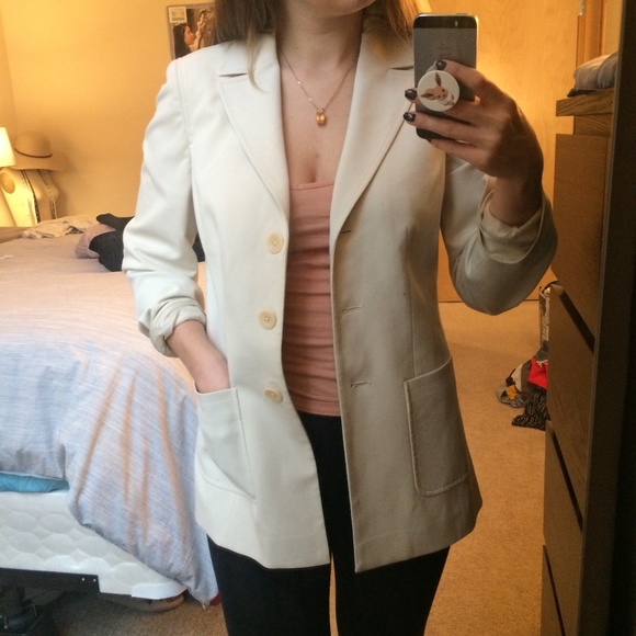 Caslon Off White Cream Ecru Long Lined 3 Button Front Blazer With Patch Pockets - Picture 2 of 16